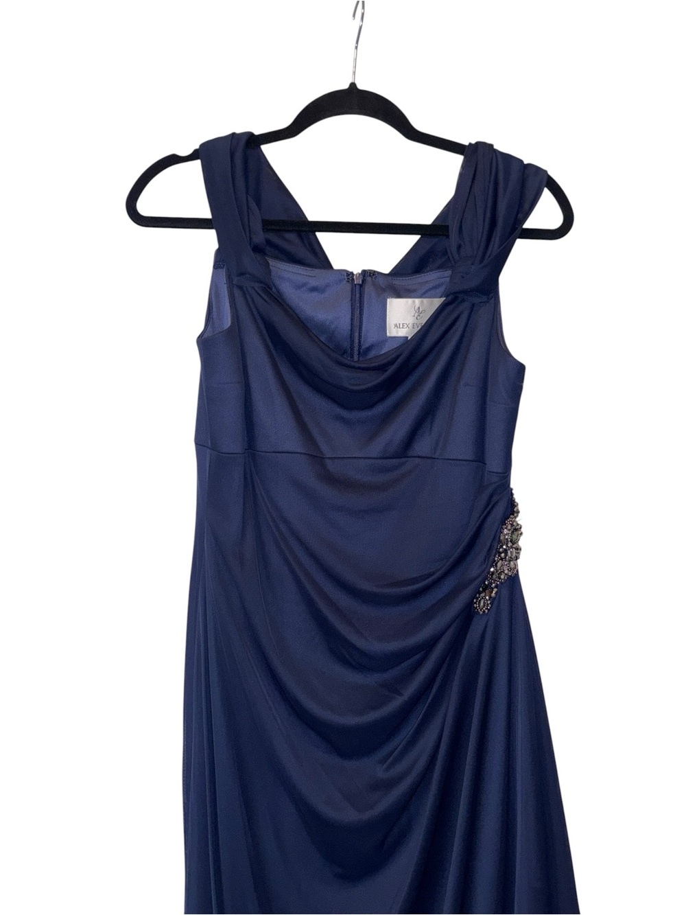 ALEX EVENINGS Embellished Navy Blue Cold Shoulder Column Gown - Picture 8 of 16